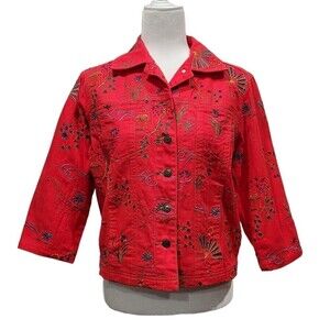 Gw Jeans Vintage 90's Red Asian Inspired Embroidered Denim Jacket, S